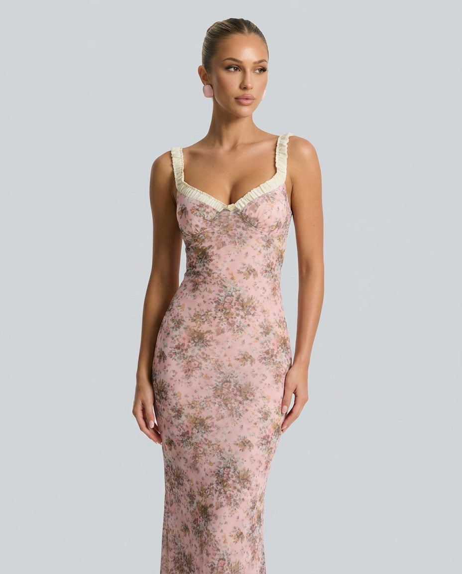 Maeve | Floral Print Bodycon Mesh Maxi Dress