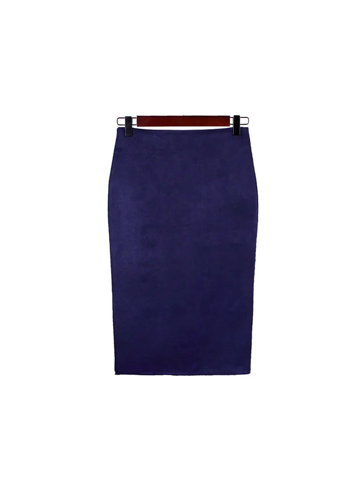 Scarlett | High Waist Faux Suede Midi Pencil Skirt