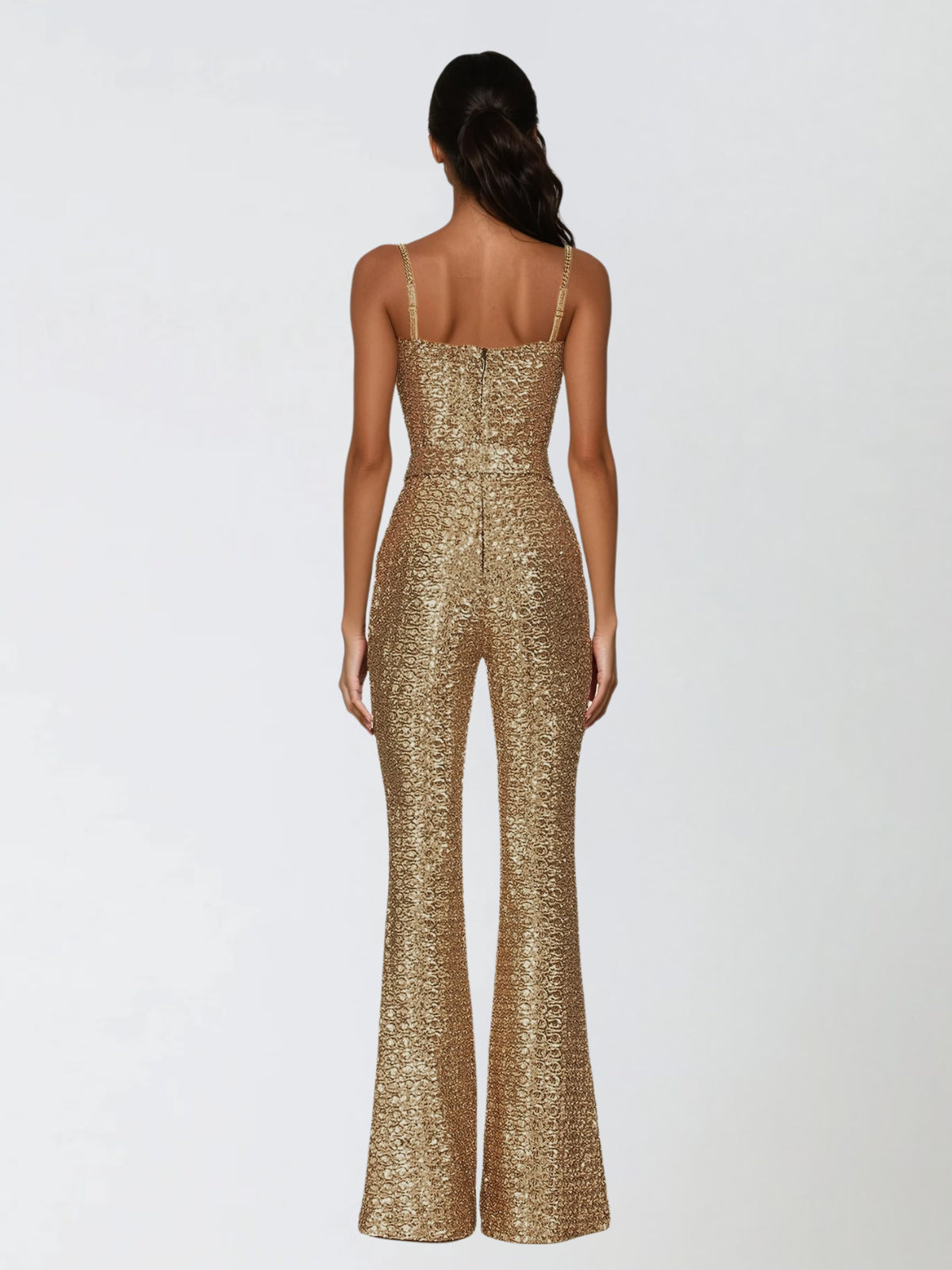 Saskia | Spaghetti Strap Sequin Flared Jumpsuit