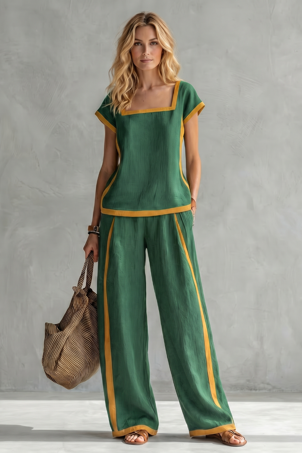 Celindra | Contrast Trim Linen Blend Two-Piece Set