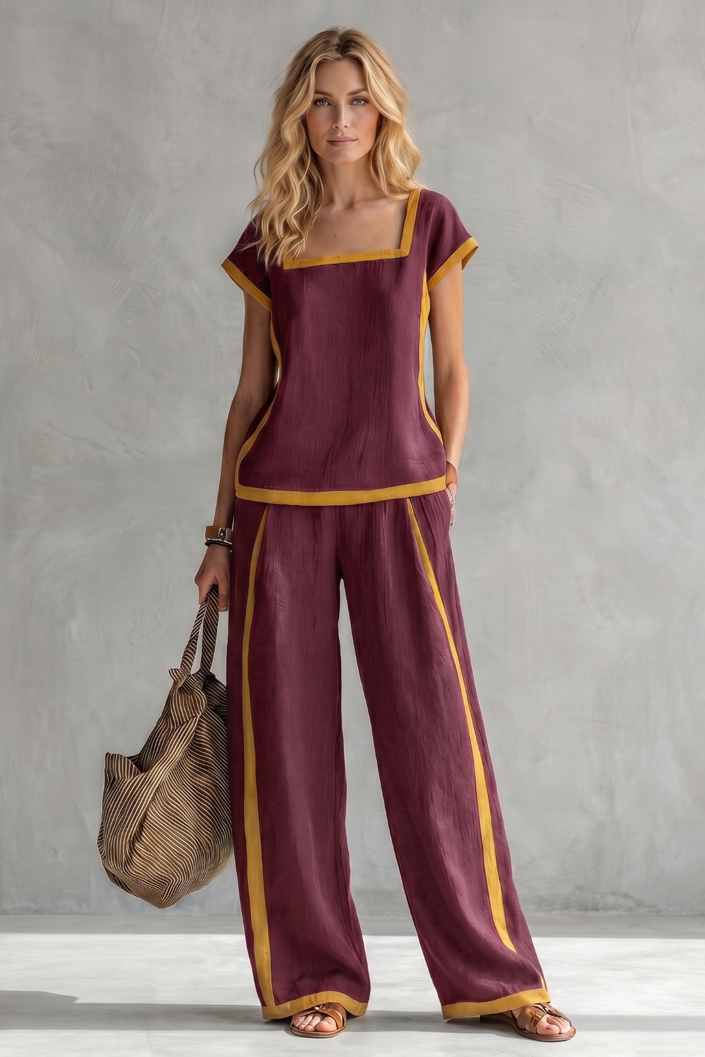 Celindra | Contrast Trim Linen Blend Two-Piece Set