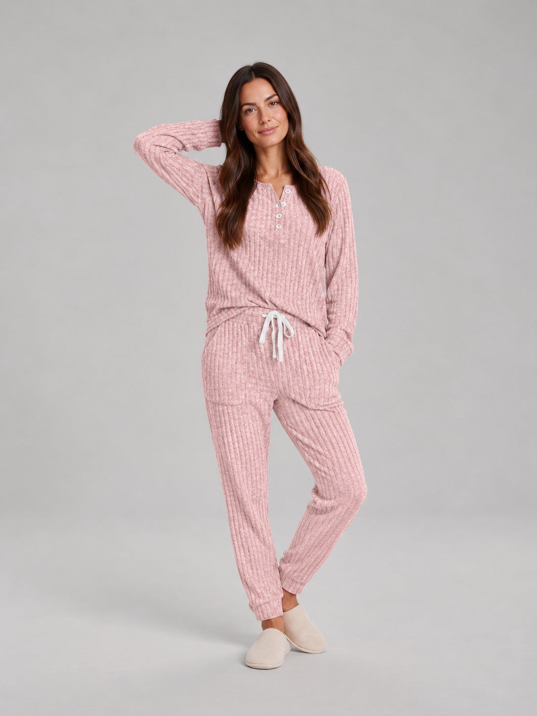 Violet | Relaxed Ribbed Knit Two-Piece Lounge Set