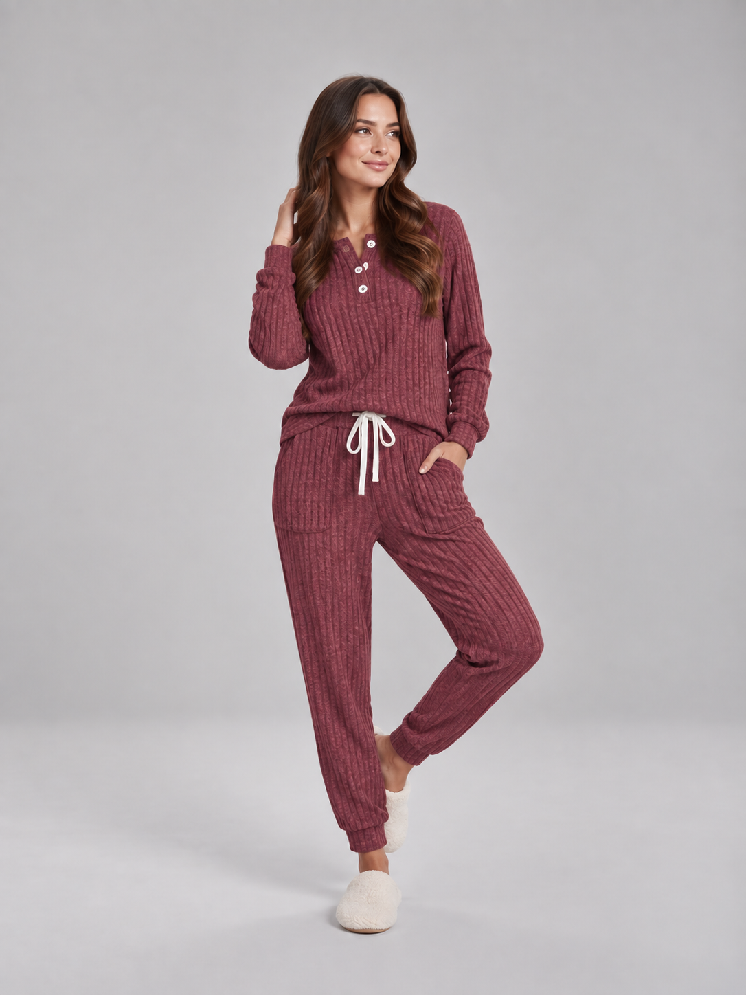 Violet | Relaxed Ribbed Knit Two-Piece Lounge Set