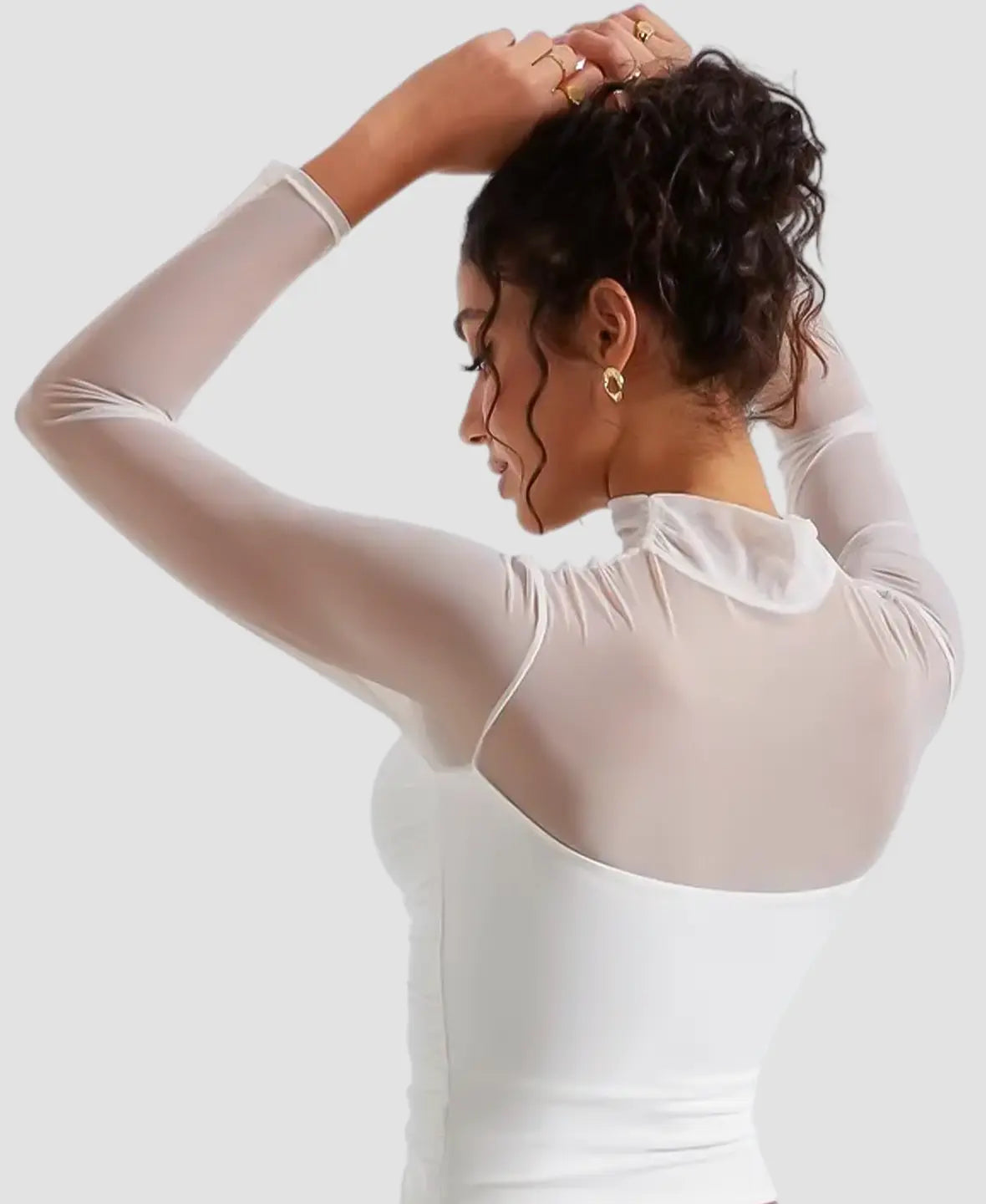 Pia | Sheer Mesh Long Sleeve Turtleneck Top