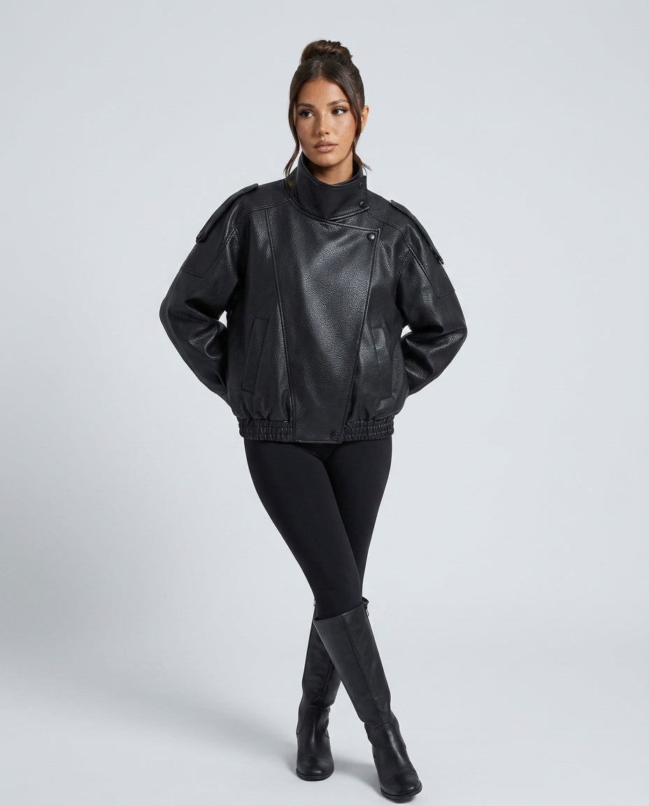 Opal | Asymmetric Zip Relaxed Faux Leather Jacket