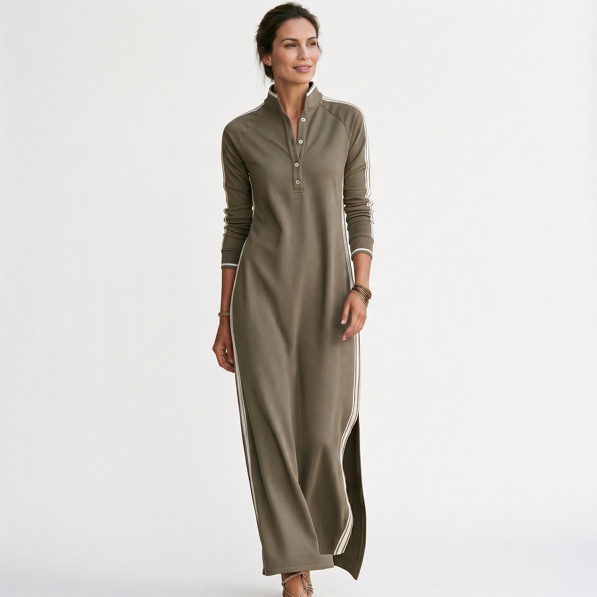 Cordelia | Button-Down Collar White Maxi Dress