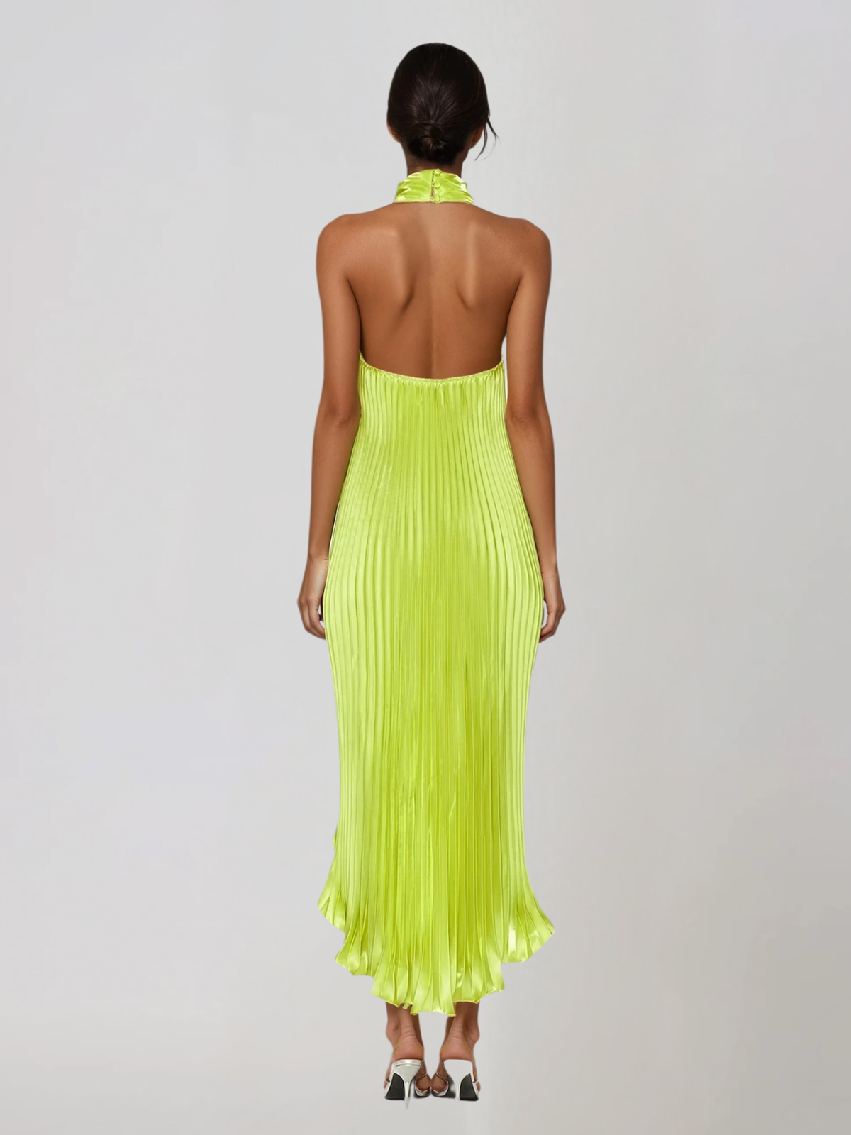 Beatrix | High Neck Pleated Metallic Midi Dress