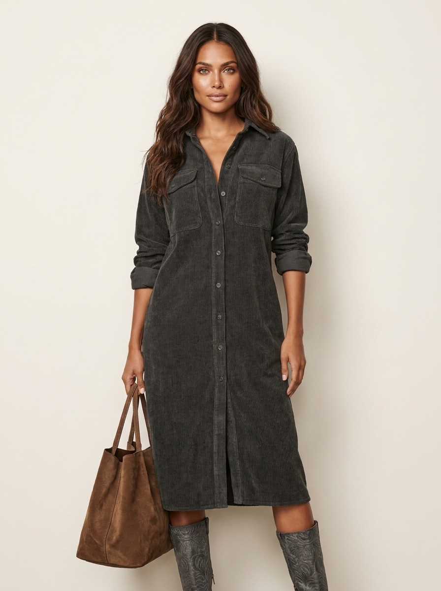Aurelia | Corduroy Shirt Midi Dress