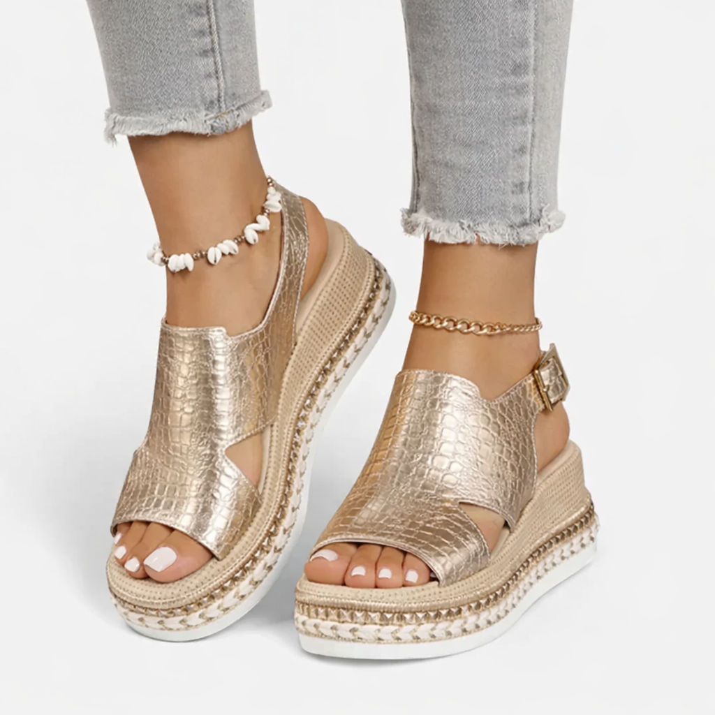 Romy | Metallic Espadrille Slingback Wedge Sandals