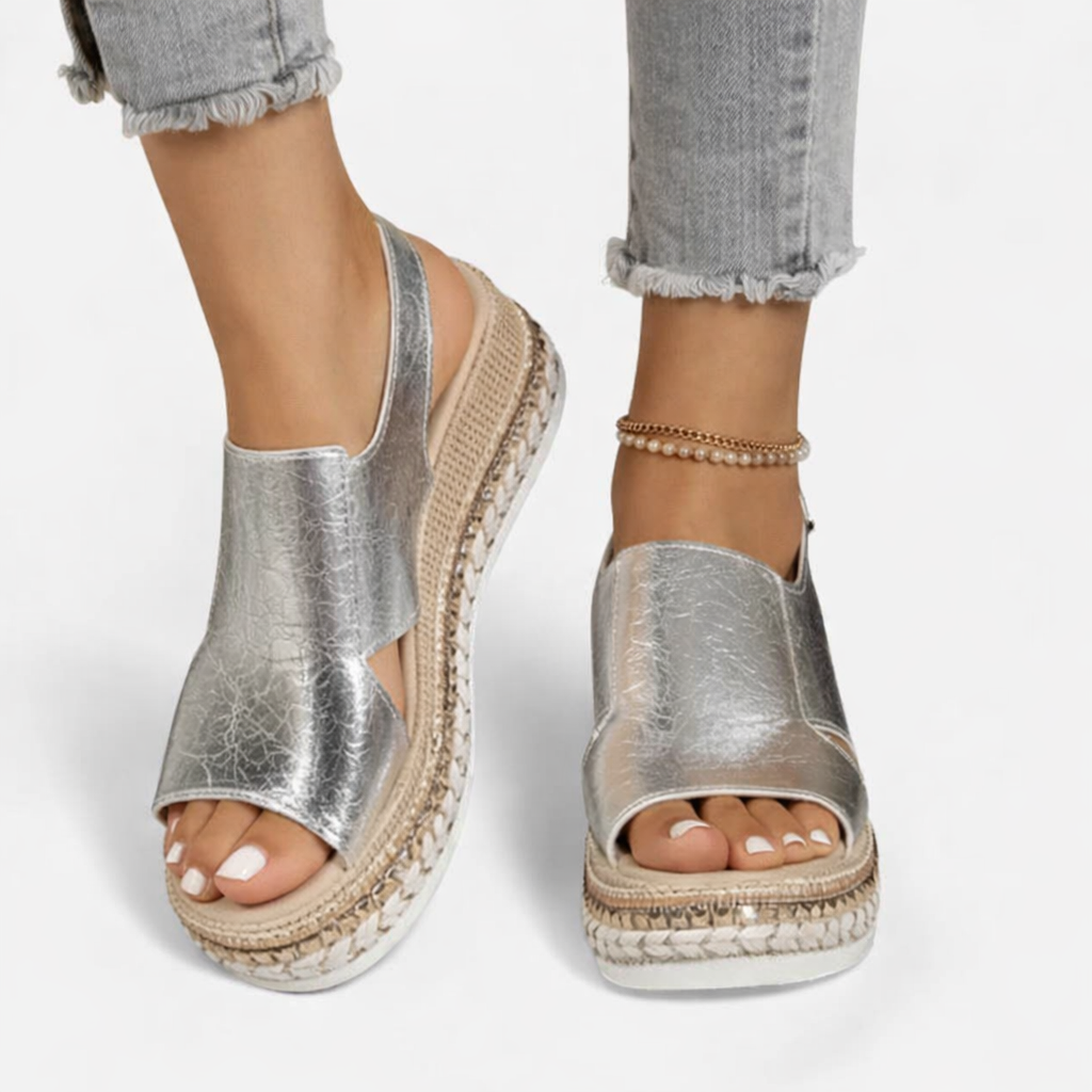 Romy | Metallic Espadrille Slingback Wedge Sandals