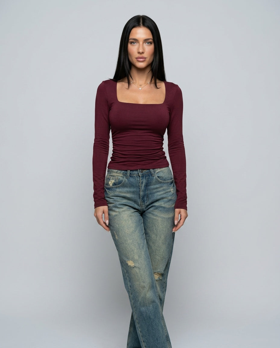 Belen | Long Sleeve Contour Fit Square Neck Top