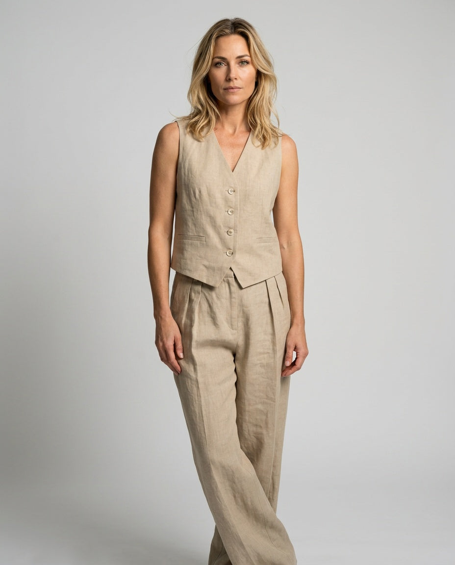 Orla | Sleeveless Linen-Blend Vest & Trousers Co-ord Set