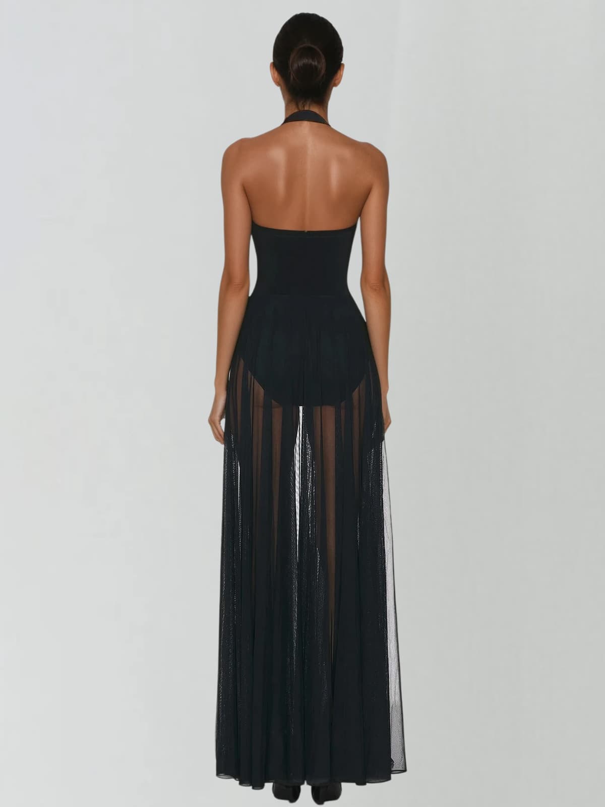 Violet | Halter Neck Stretch Mesh Maxi Dress