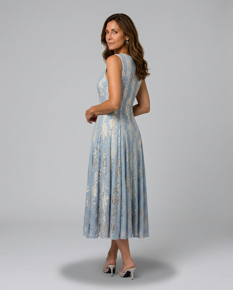 Saskia | Colour Block Lace Pleated Midi Dress
