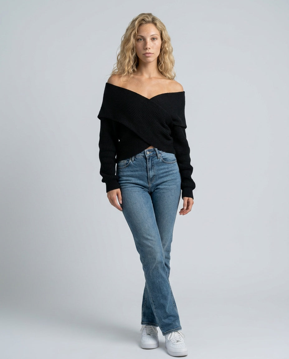 Lorena | Cropped Off-Shoulder Knit Cardigan