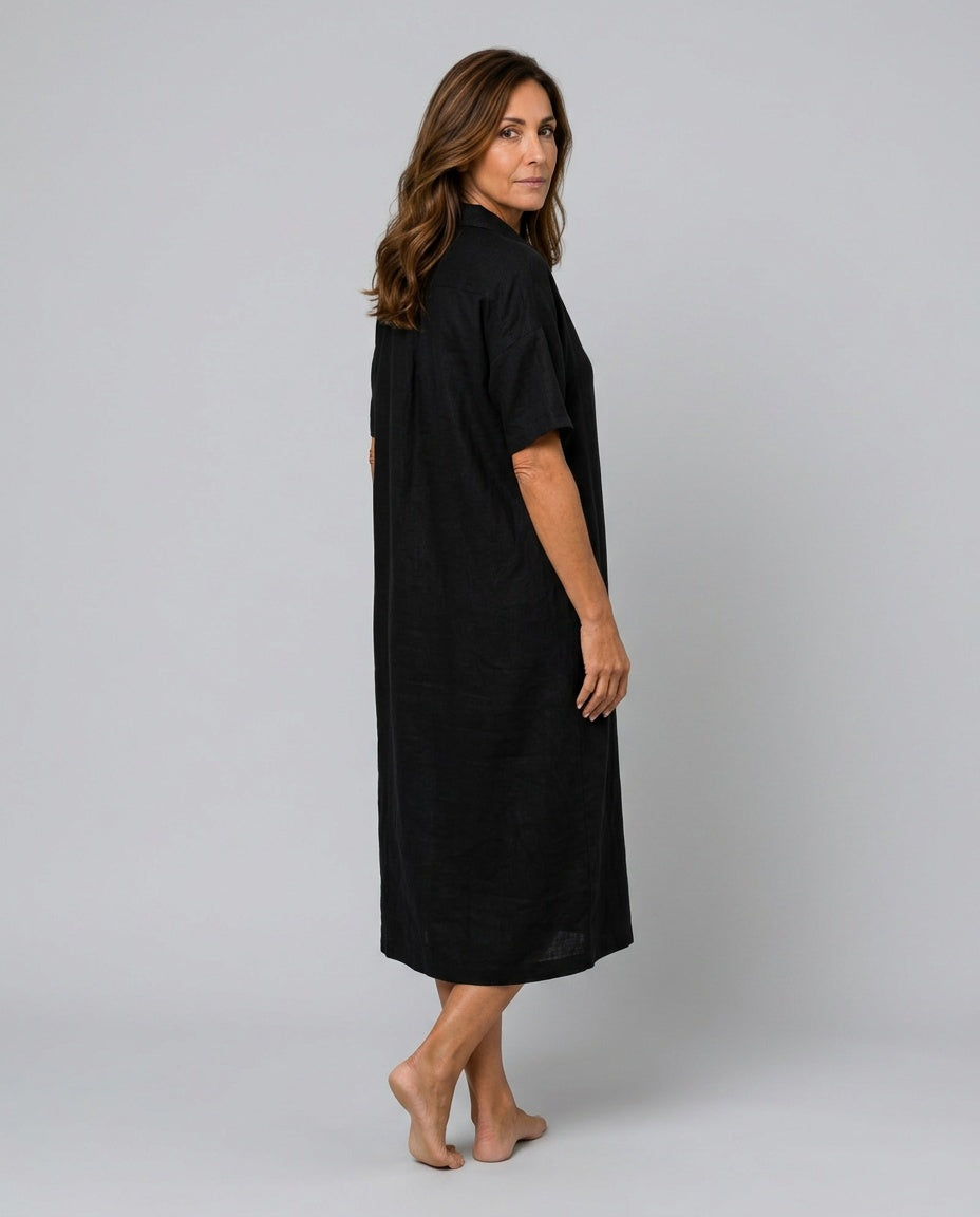 Iovelle | Relaxed Polo Cotton-Linen Midi Dress