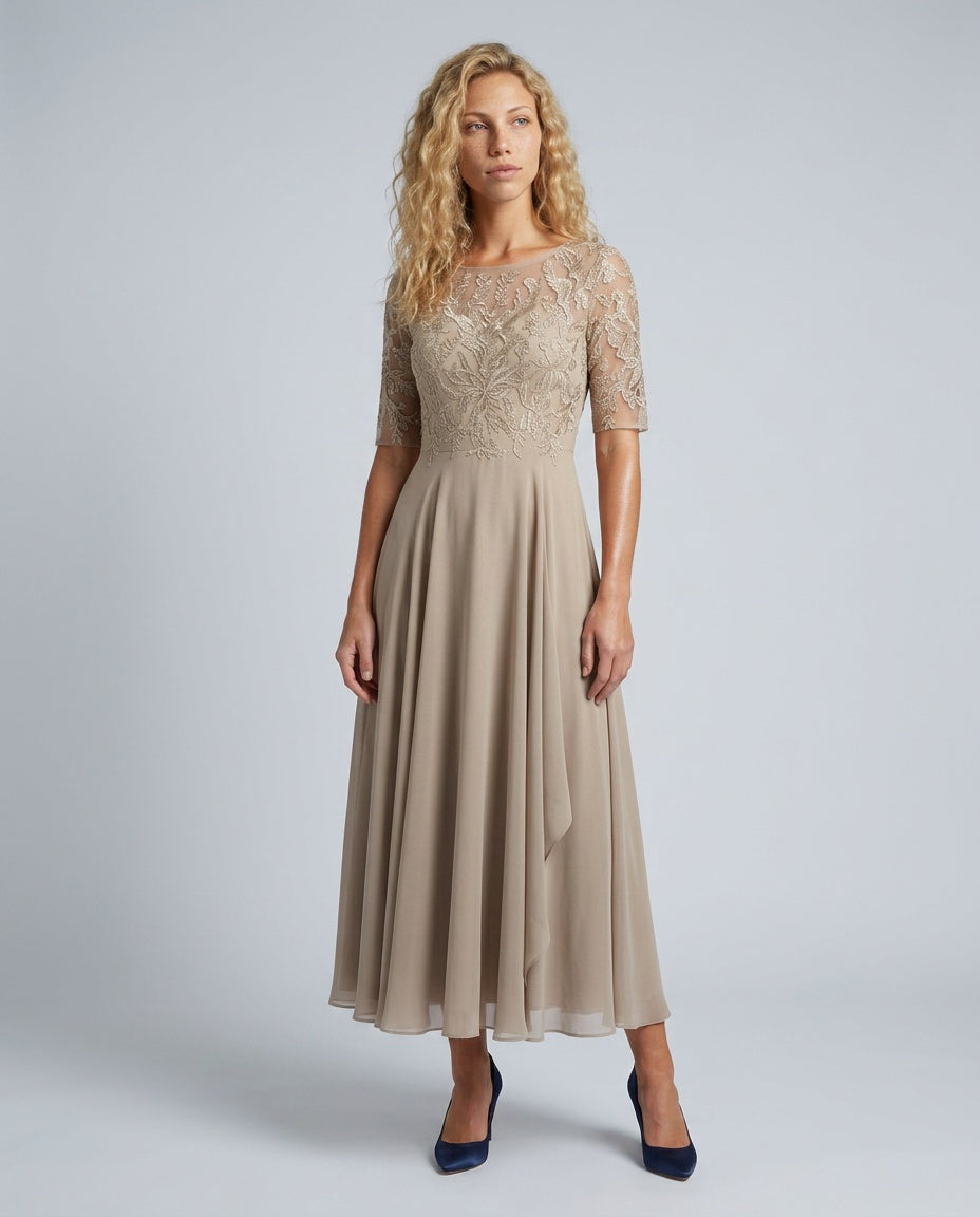 Harlow | Lace Bodice 3/4 Sleeve Midi Dress