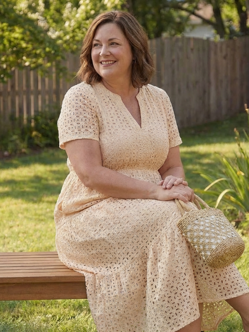 Tessa | Short Sleeve Eyelet Tiered Midi Dress