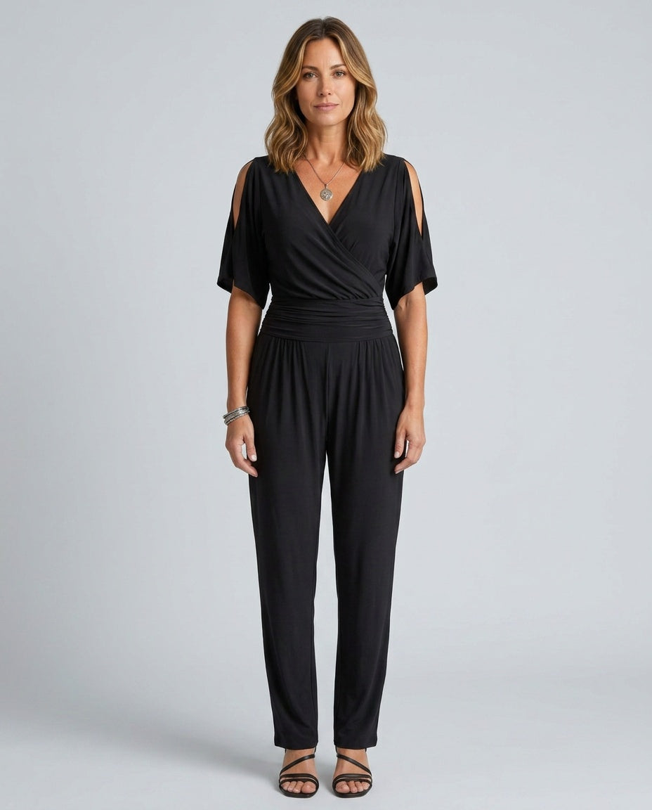 Una | Cold Shoulder Wrap Waist Relaxed Jumpsuit