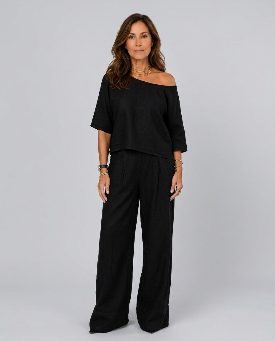 Delphine | 3/4 Sleeve Wide-Leg Linen-Look Co-ord Set
