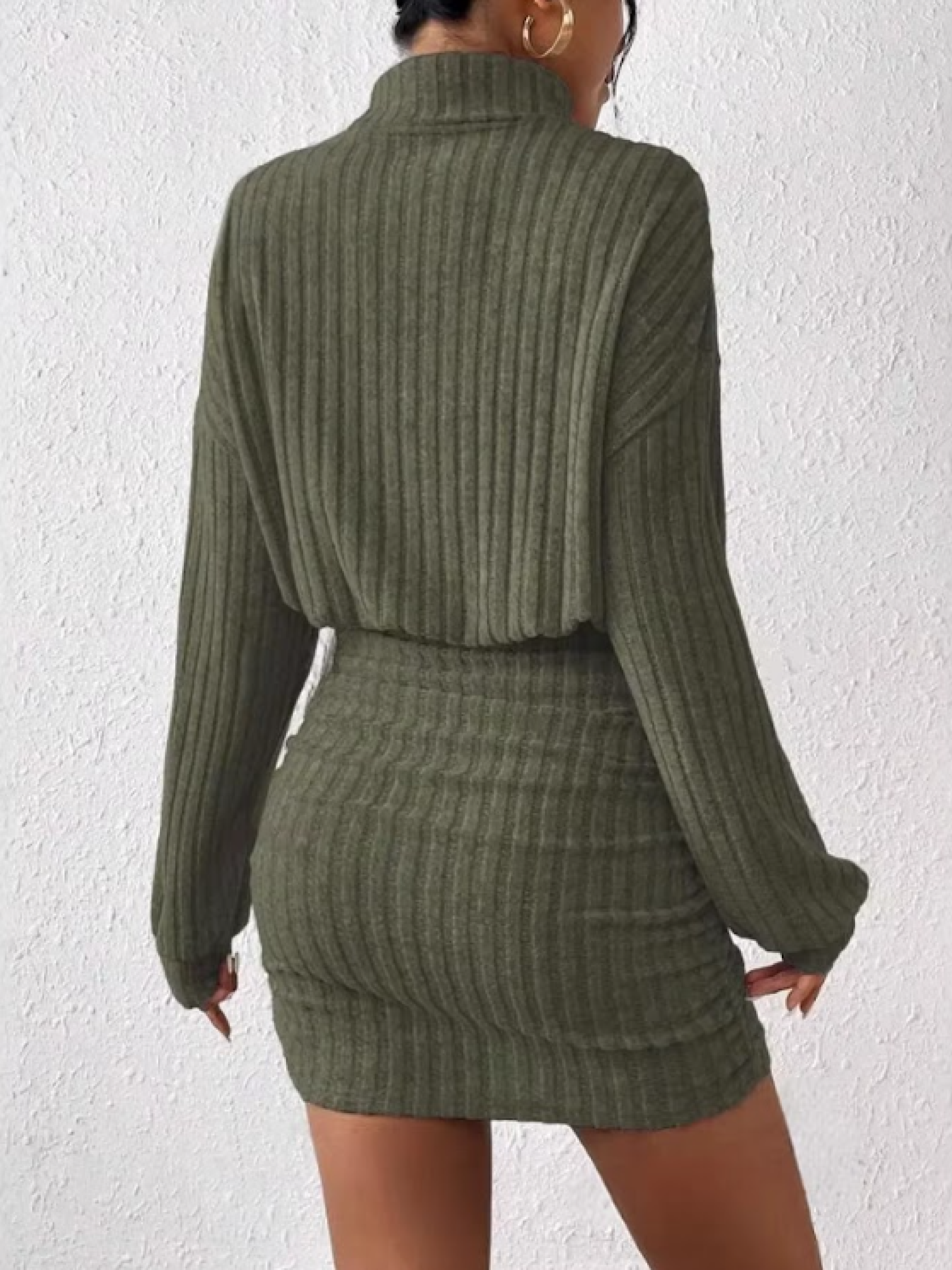 Ottilie | Long Sleeve Ribbed Turtleneck Midi Dress