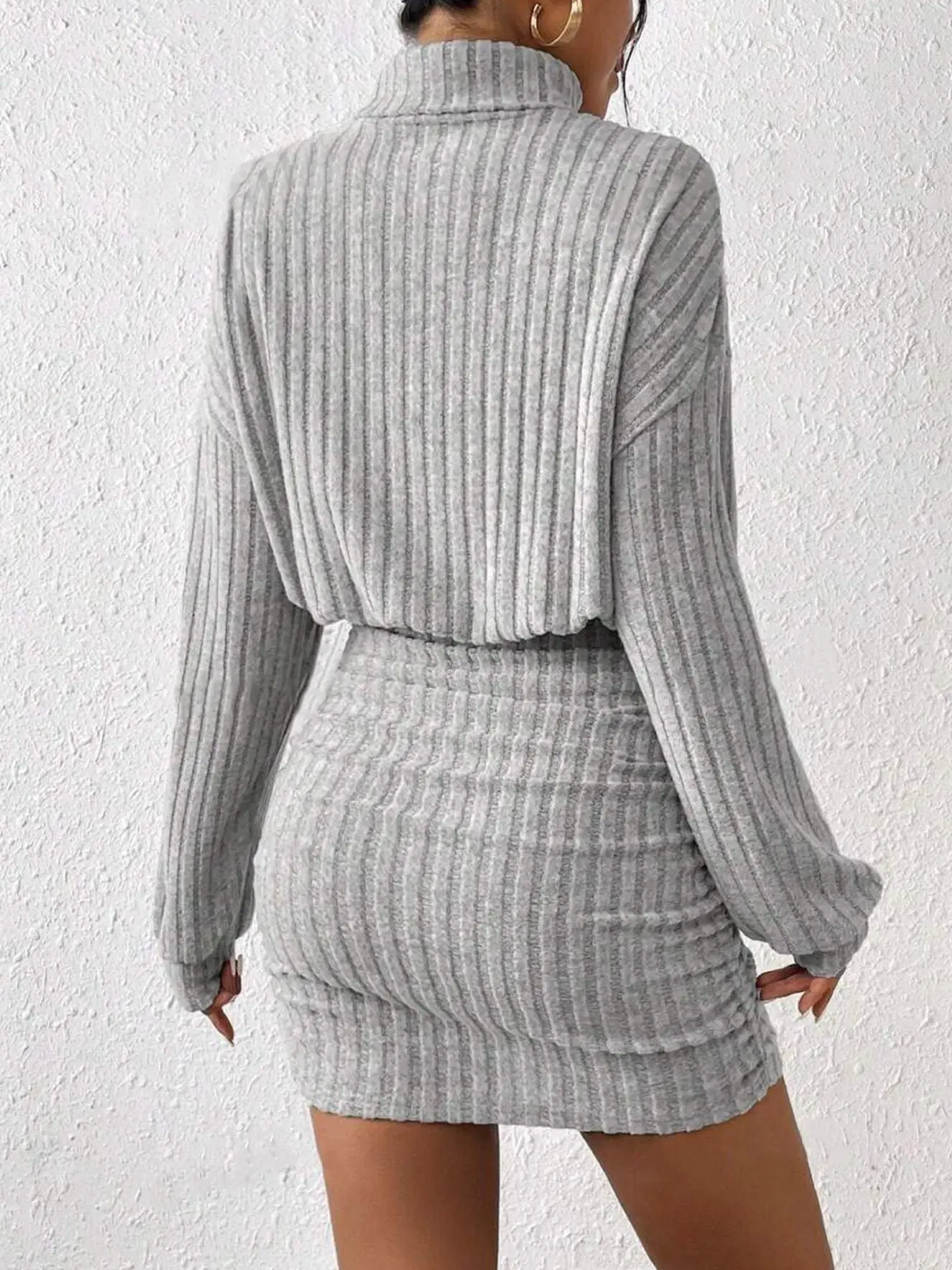 Ottilie | Long Sleeve Ribbed Turtleneck Midi Dress