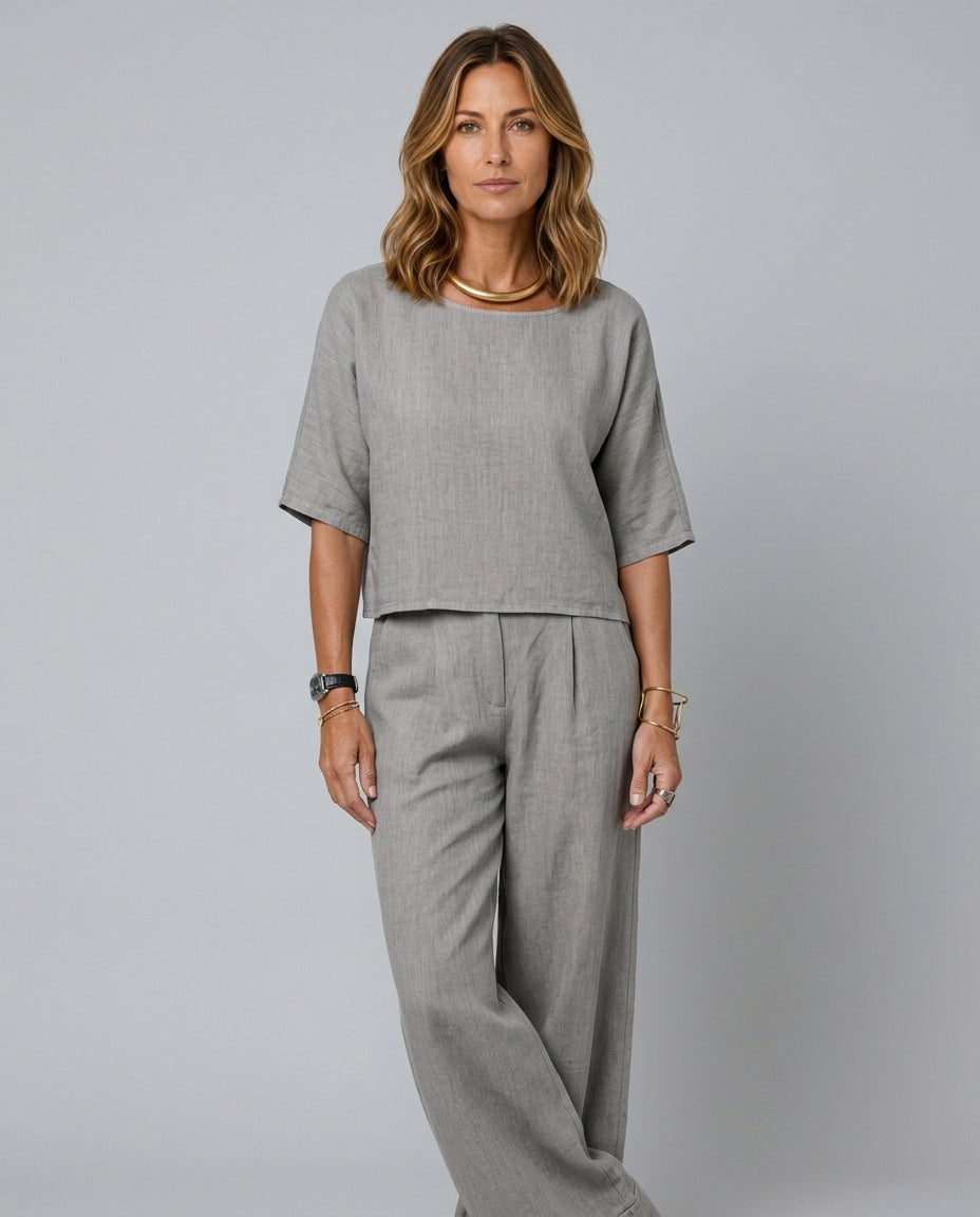 Delphine | 3/4 Sleeve Wide-Leg Linen-Look Co-ord Set