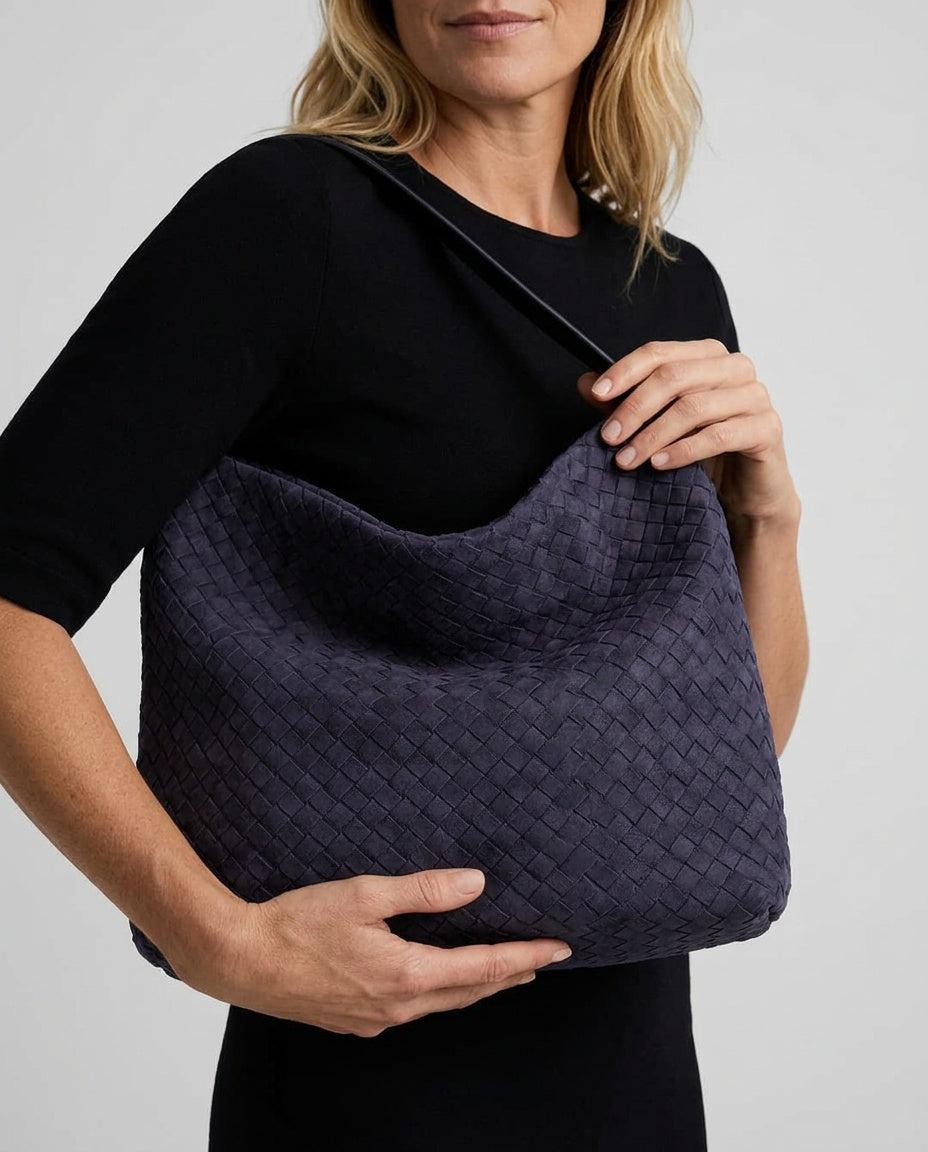 Structured Faux Suede Laptop Tote Bag
