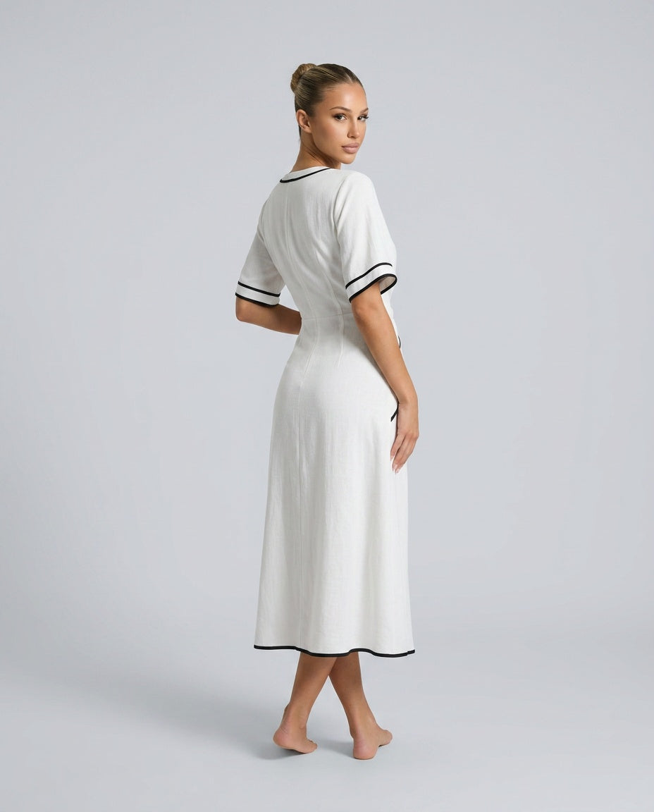 Linnea | V-Neck Gathered Waist Midi Dress