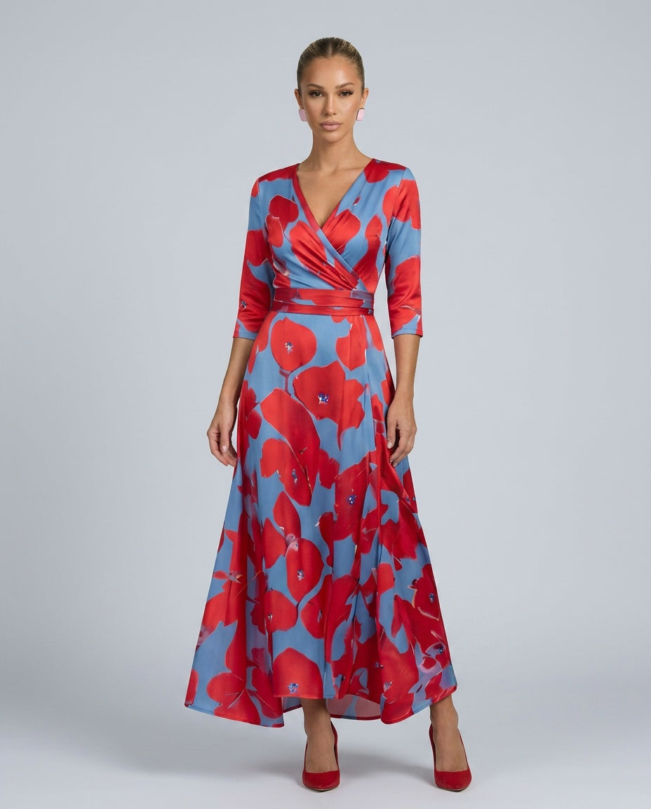 Celine | Cross Wrap Neck Midi Dress