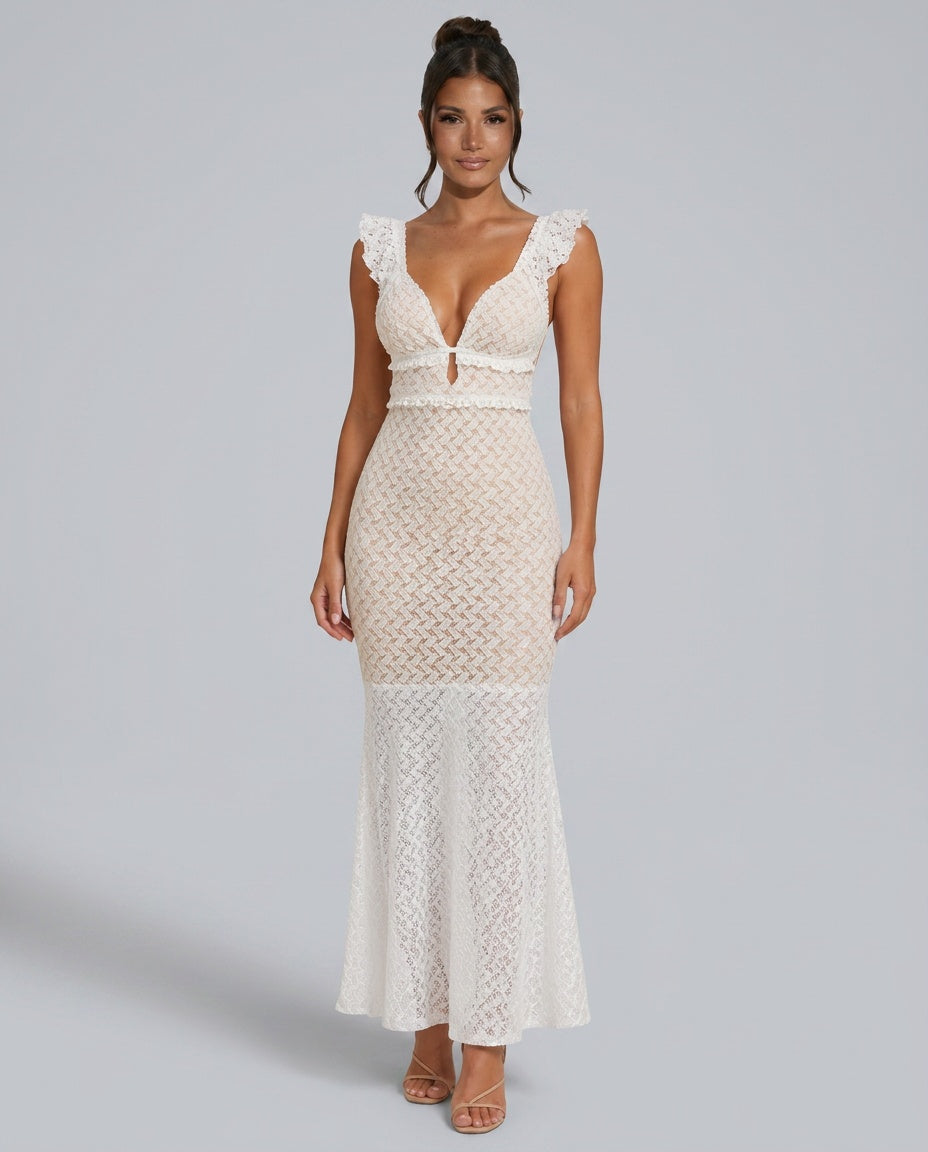 Sofia | Cut-Out Fishtail White Maxi Dress