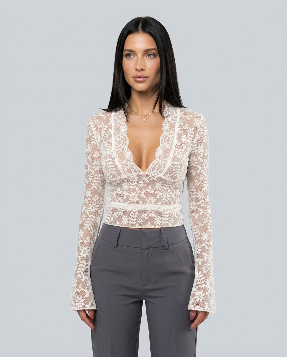 Sawyer | Long Sleeve Lace Cut-Out Top