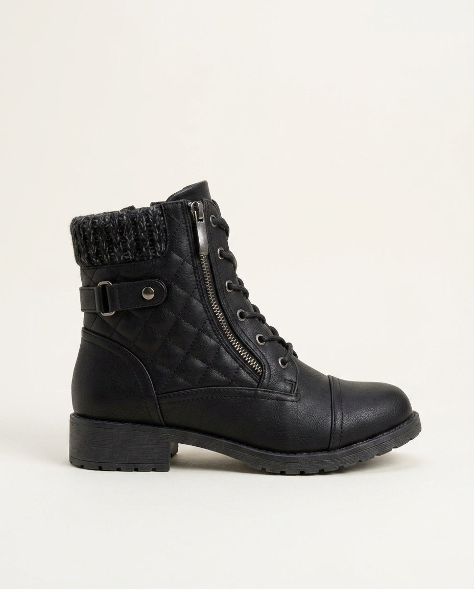 Ancona | Block Heel Leather-Look Ankle Boots