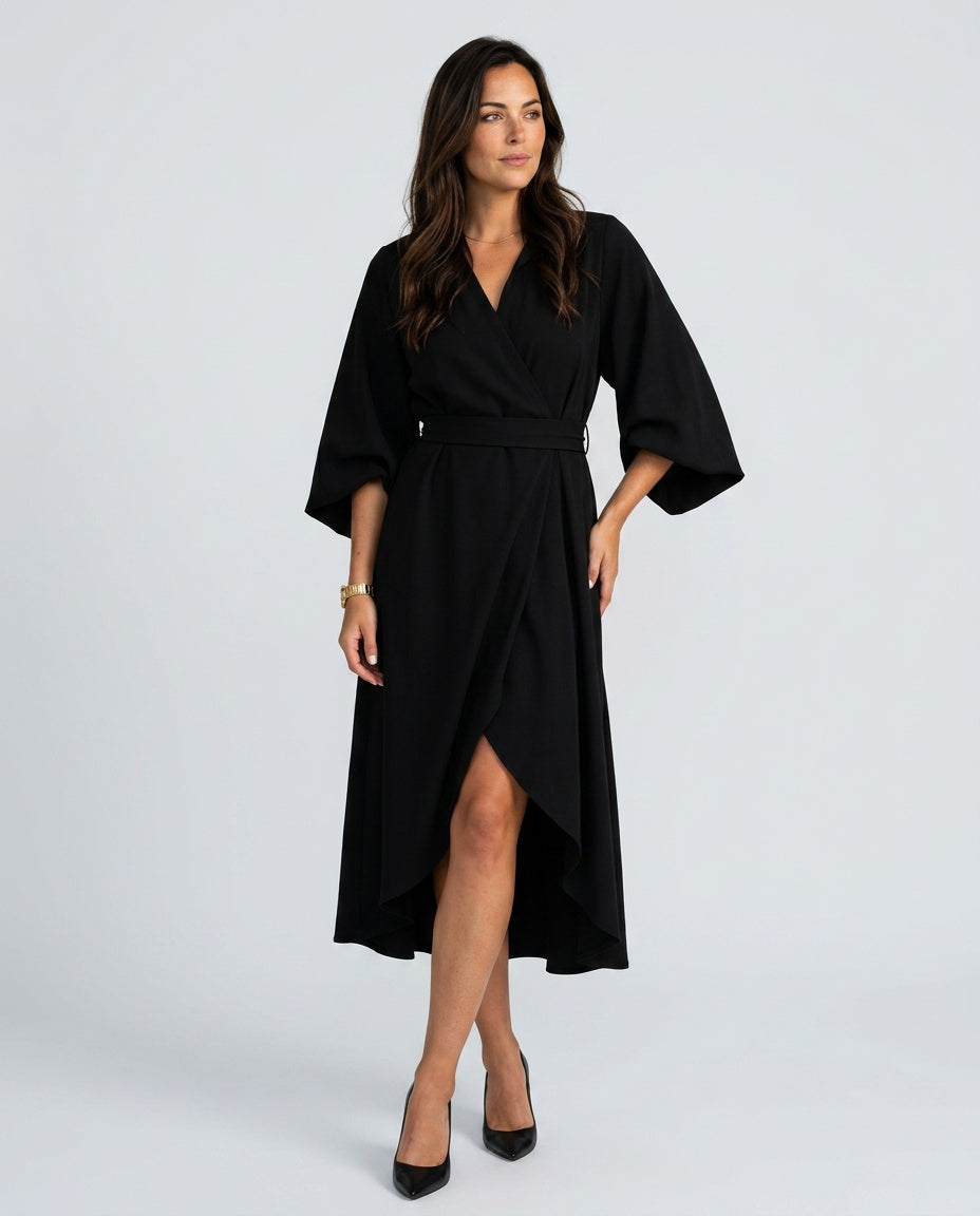 Sawyer | Cape Sleeve Asymmetric Draped Maxi Dress
