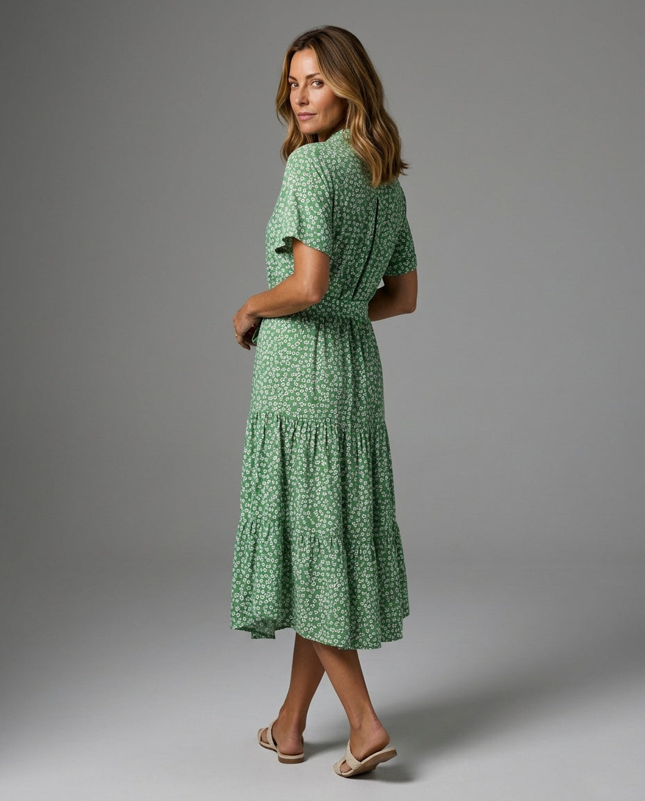 Flora | Floral Print Tie-Belt Midi Dress