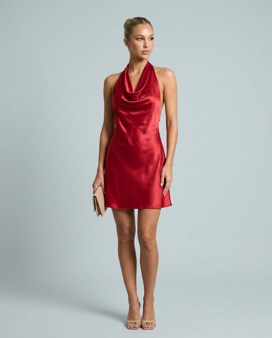 Orla | Draped Cowl Halter Mini Dress