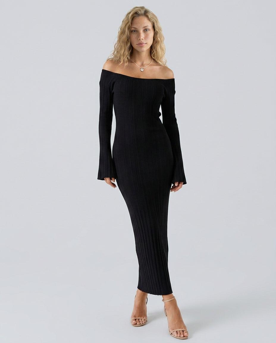 Reva | Off-Shoulder Long Sleeve Bodycon Midi Dress