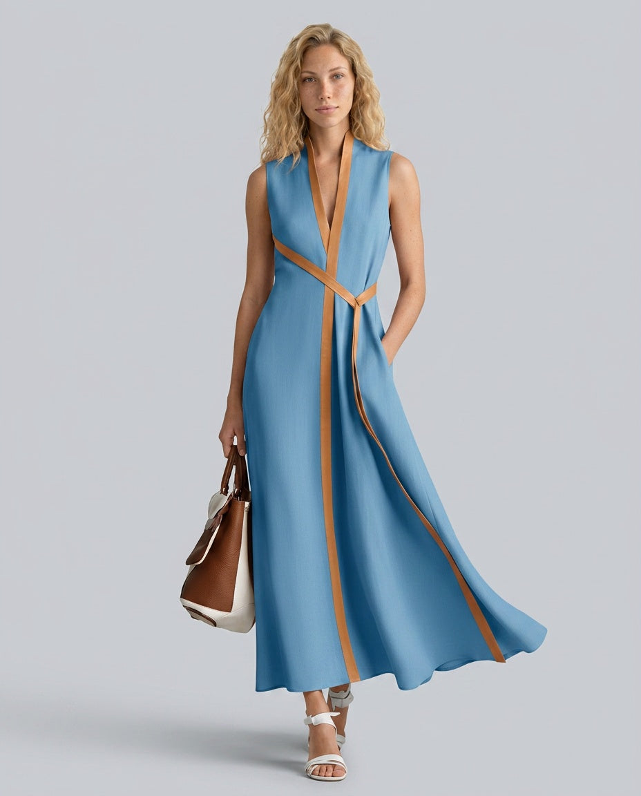 Ines | Sleeveless Contrasting Trim Midi Dress