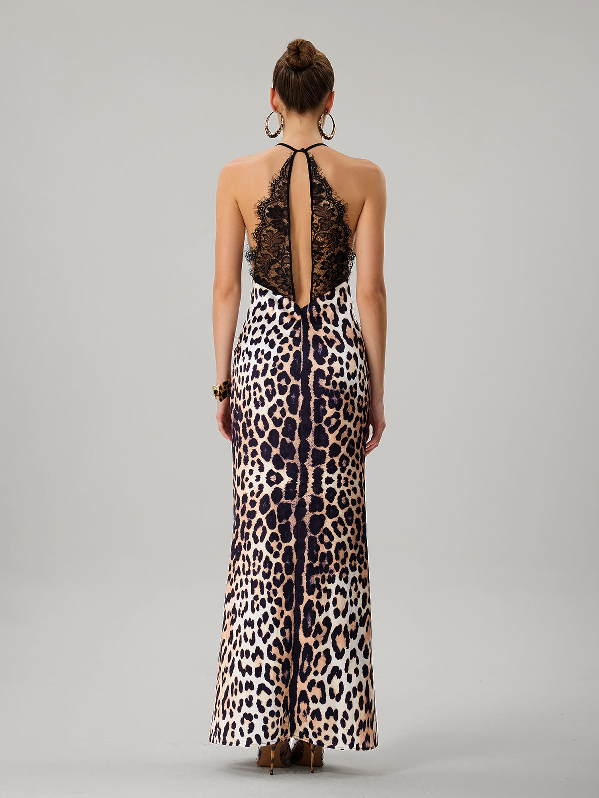 Ada | Halter Neck Lace Leopard Maxi Dress