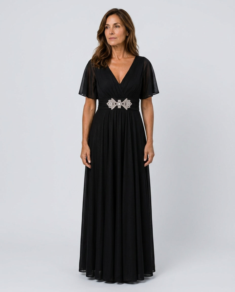 Orelia | Short Sleeve V-Neck Flowing Maxi Dress