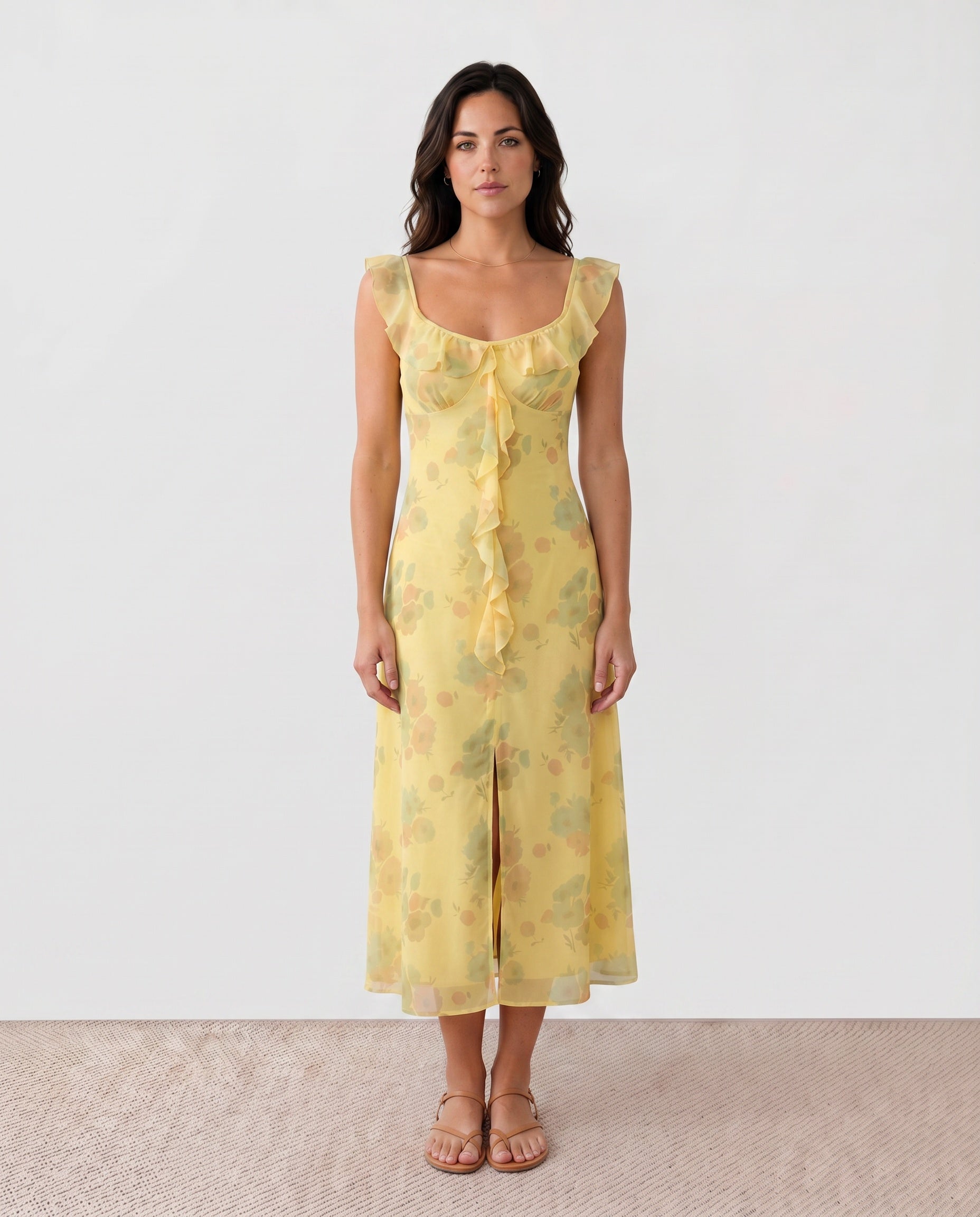 Women's Floral Open Back Wedding Guest Midi Dress