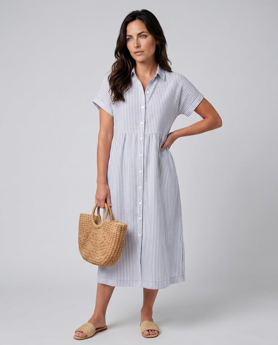 Anais | Short Sleeve Striped Midi Dress