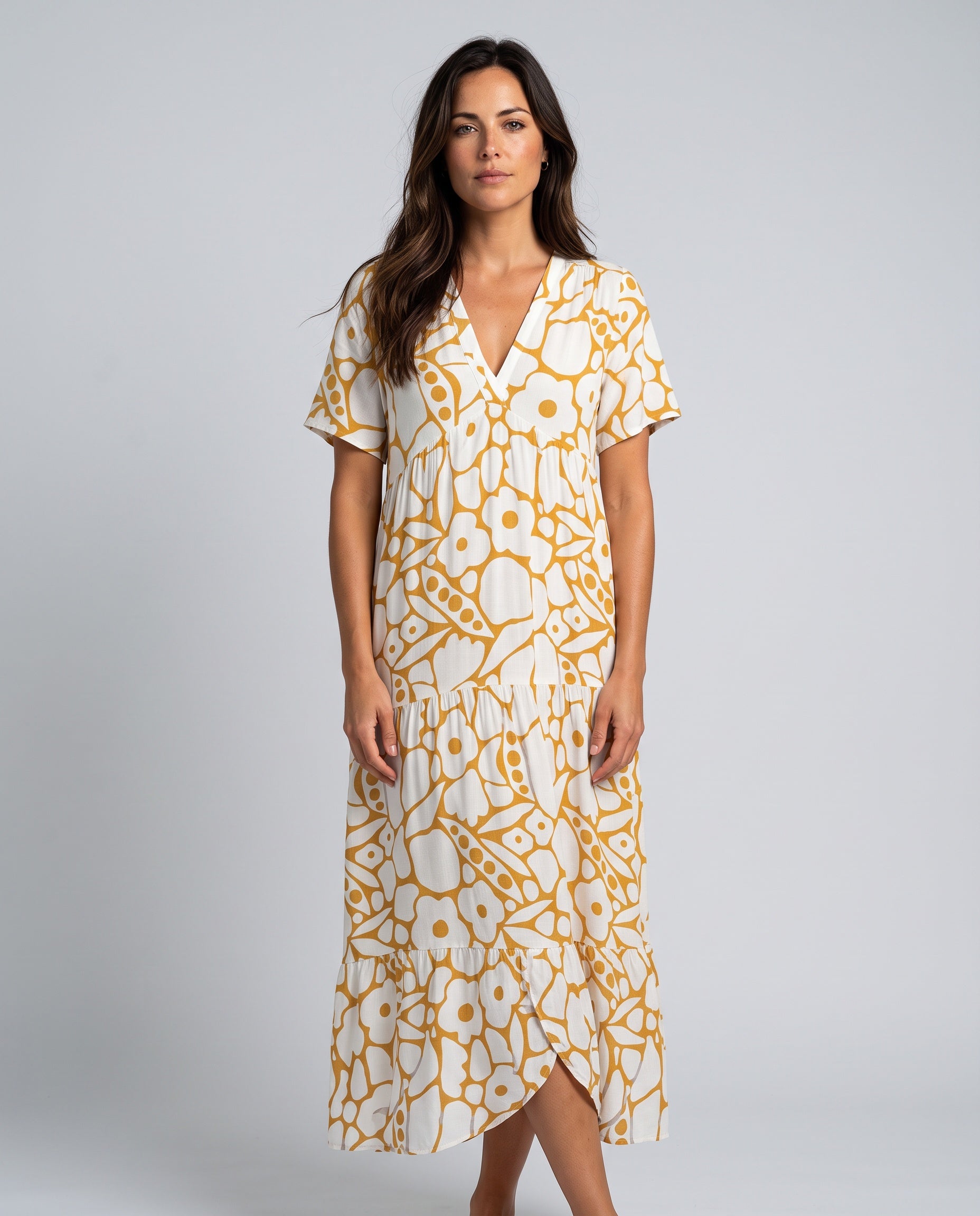 Nina | Abstract Print V-Neck Maxi Dress
