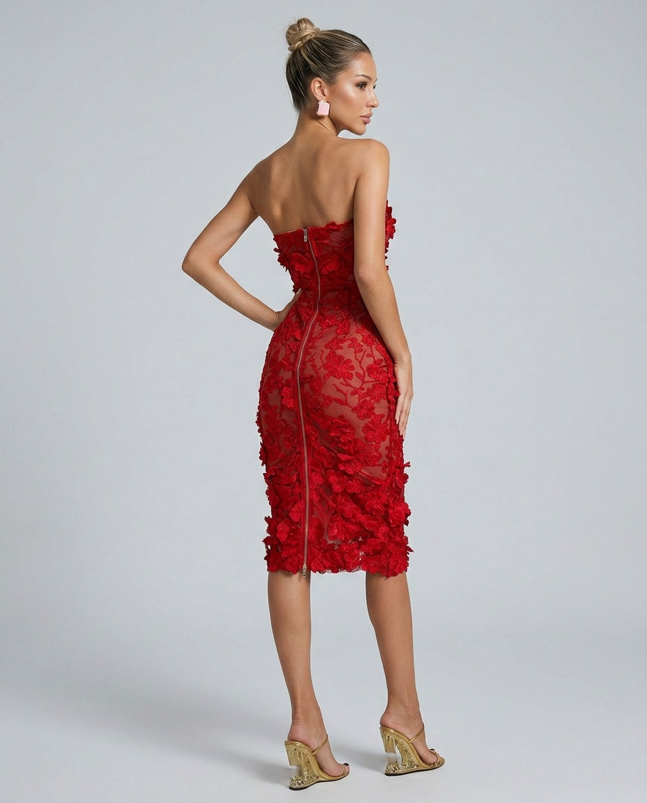 Avital | Strapless Floral Print Midi Dress