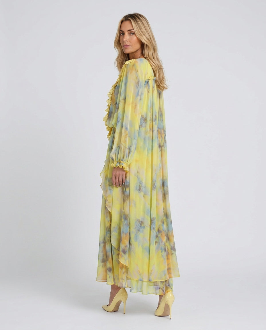 Valentina | Balloon Sleeve Floral Lace Trim Maxi Dress