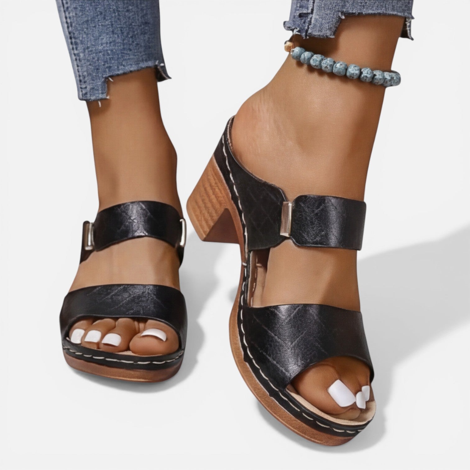 Maeve | Open Toe Block Heel Leather Sandals
