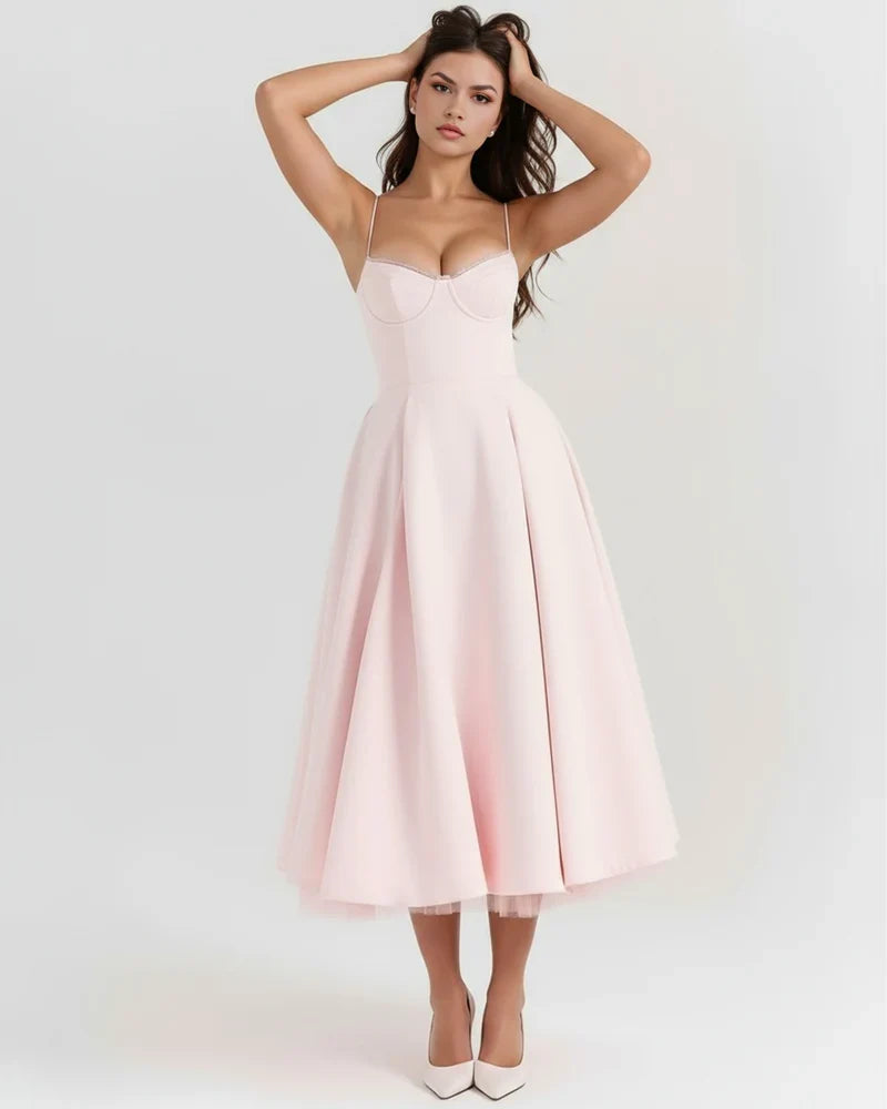 Adeline | Corset Bodice Tulle Midi Dress