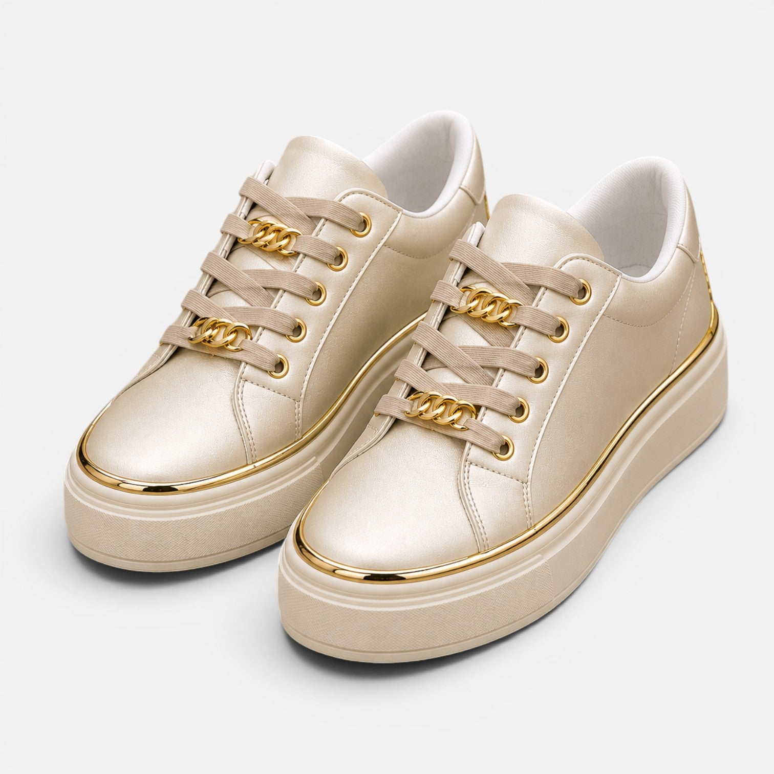 Zadie | Flatform Trainers with Metallic Trim & Chain Lace Detail
