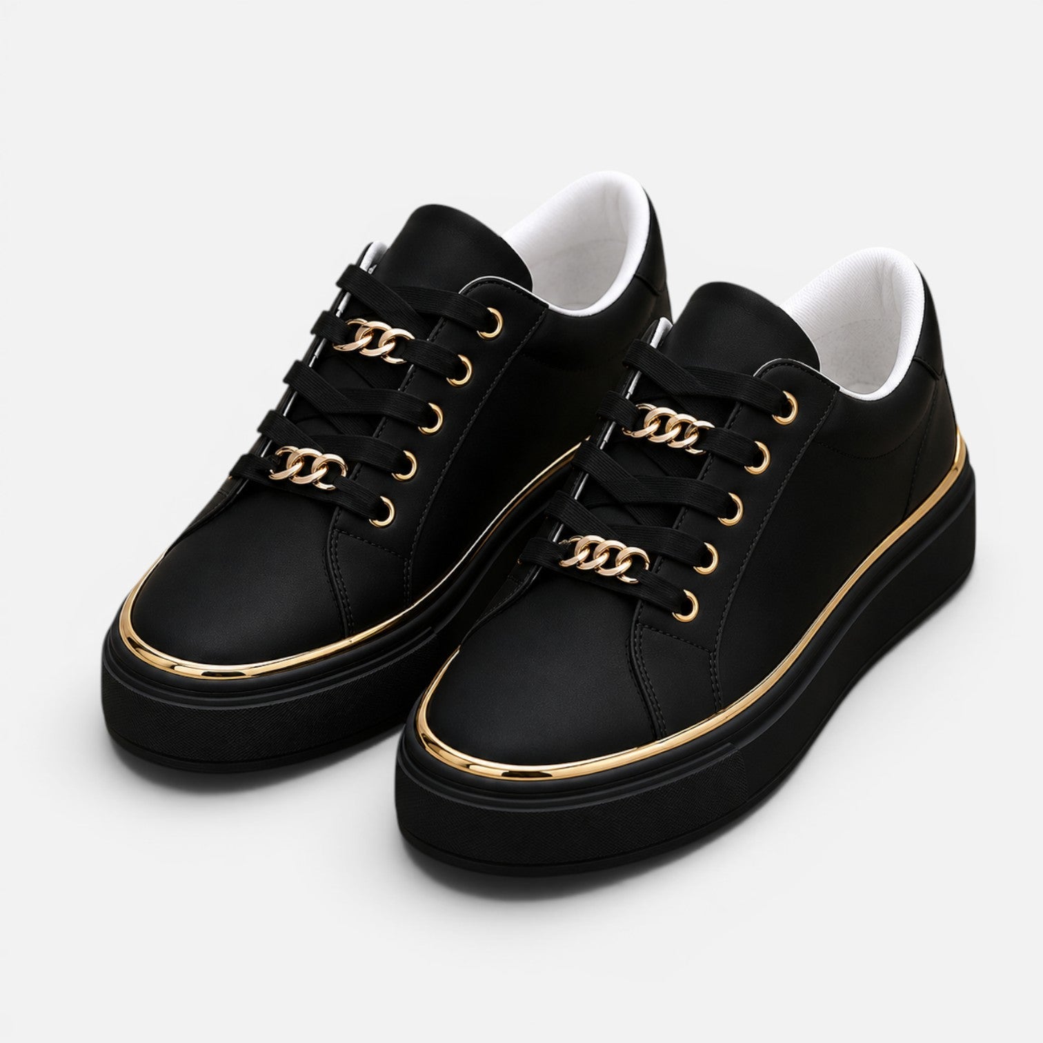 Zadie | Flatform Trainers with Metallic Trim & Chain Lace Detail