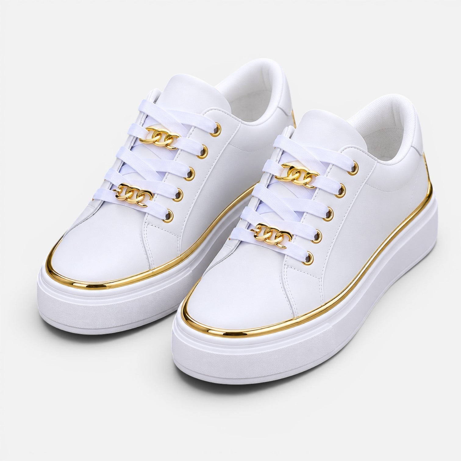 Zadie | Flatform Trainers with Metallic Trim & Chain Lace Detail